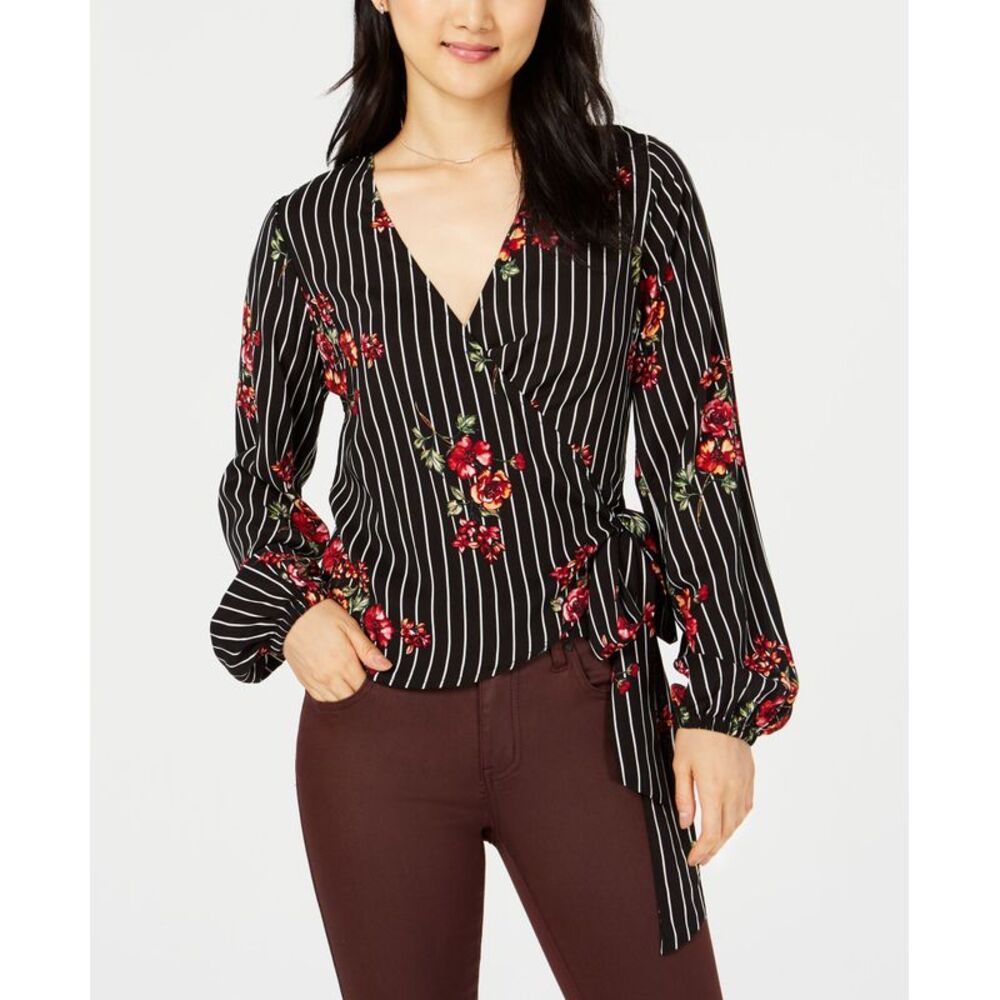 Project 28 Nyc Floral Stripe Printed Wrap Blouse